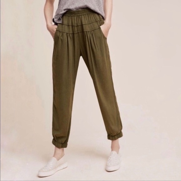 Anthropologie Saturday Sunday olive green Joggers Breathable Rayon SZ M - Picture 1 of 6